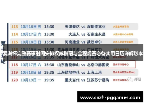 澳洲杯完整赛事时间安排权威指南与全程观赛必备实用日历详解版本